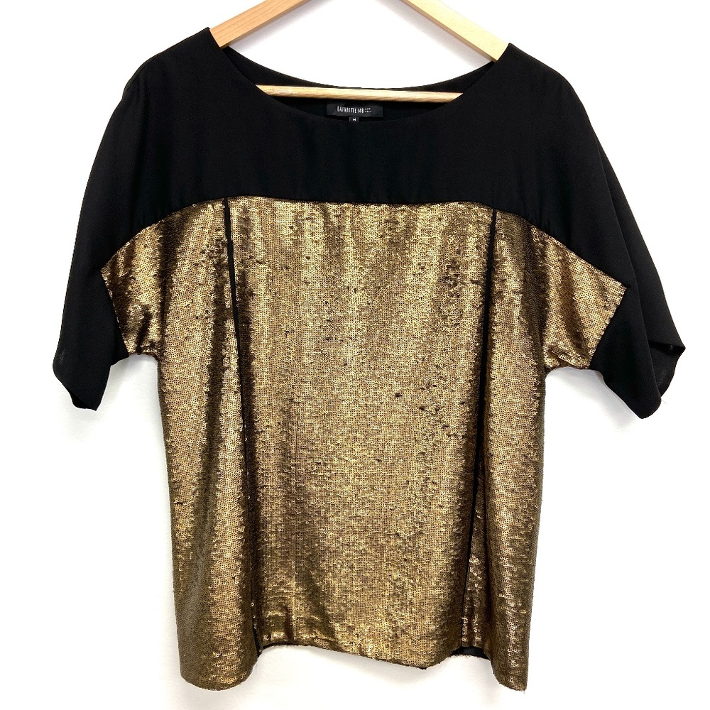 Lafayette 148 | Gold Sequin Dolman Sleeve Blouse